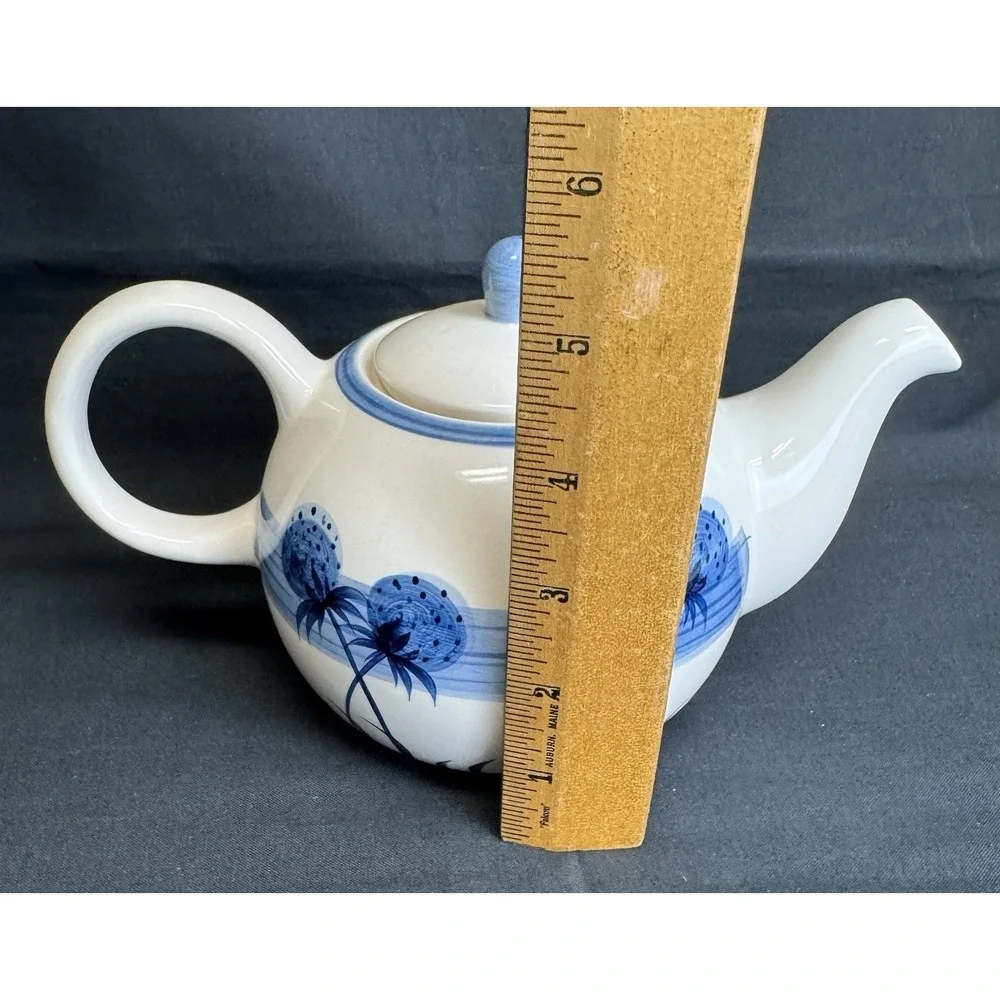 Vintage Herman Dodge 5 Piece Tea Set Teapot 2 Cups Tray Handpainted Blue & White